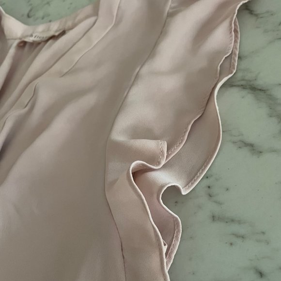 Philosophy Light Pink Flowy Dressy V-Neck Shirt Ruffle Short Sleeves - Picture 3 of 8